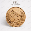 CNC & impression 3D relief libellule avec lotus et nénuphars, décor nature, fichier STL très haute qualité