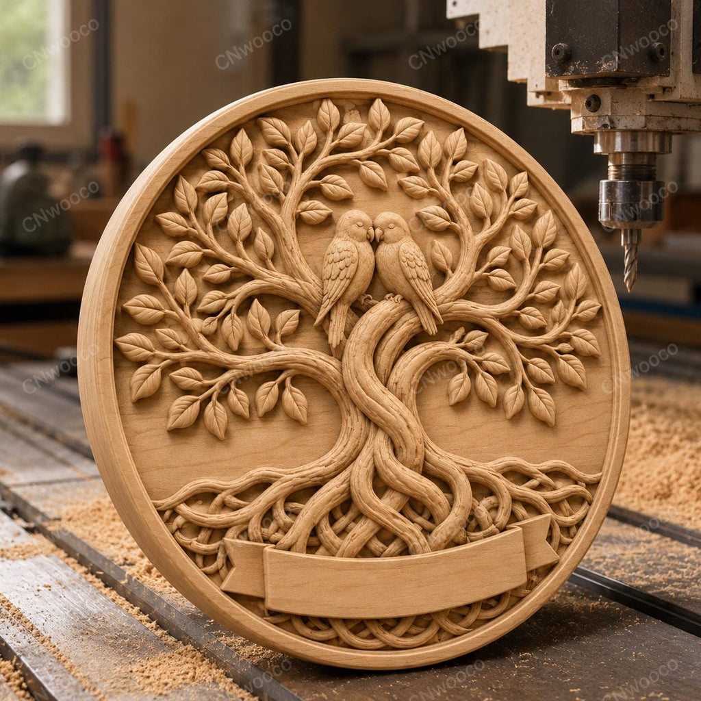 CNC & impression 3D relief arbre de vie avec oiseaux, fichier famille bois, STL de haute qualité, à personnaliser
