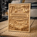 Fichier CNC panneau Workshop – bas-relief pour sculpture bois, décoration murale atelier et fraiseuse CNC STL