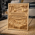 Fichier CNC panneau Workshop – bas-relief pour sculpture bois, décoration murale atelier et fraiseuse CNC STL