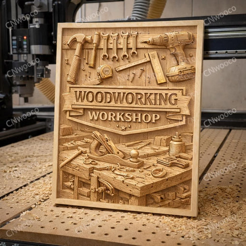 Fichier CNC panneau Workshop – bas-relief pour sculpture bois, décoration murale atelier et fraiseuse CNC STL