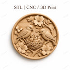 CNC & impression 3D relief famille d’oiseaux au nid, fichier STL très haute qualité