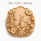 CNC & impression 3D relief papillon avec fleurs, décor floral élégant, fichier STL très haute qualité