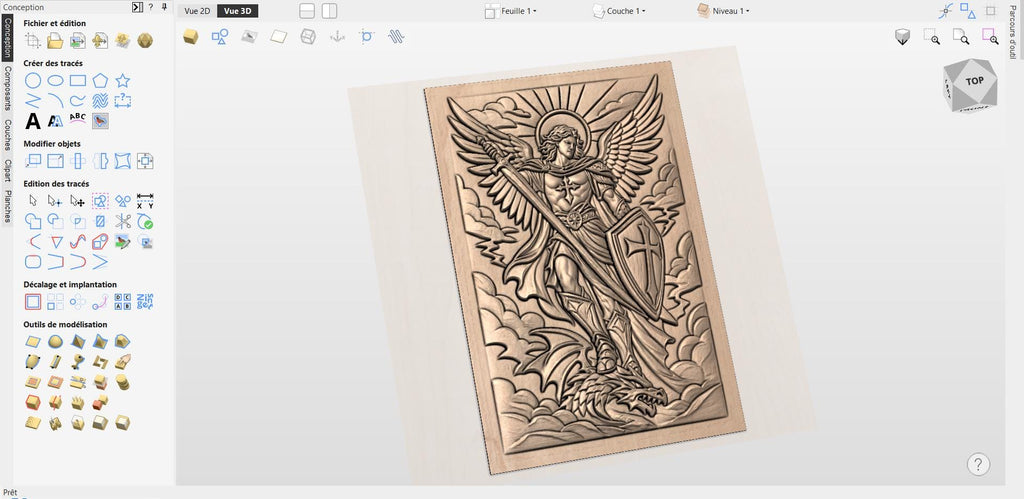 Fichier CNC Saint Michel Archange, bas-relief chrétien dragon, décoration murale religieuse, sculpture bois, modèle gravure 3D STL