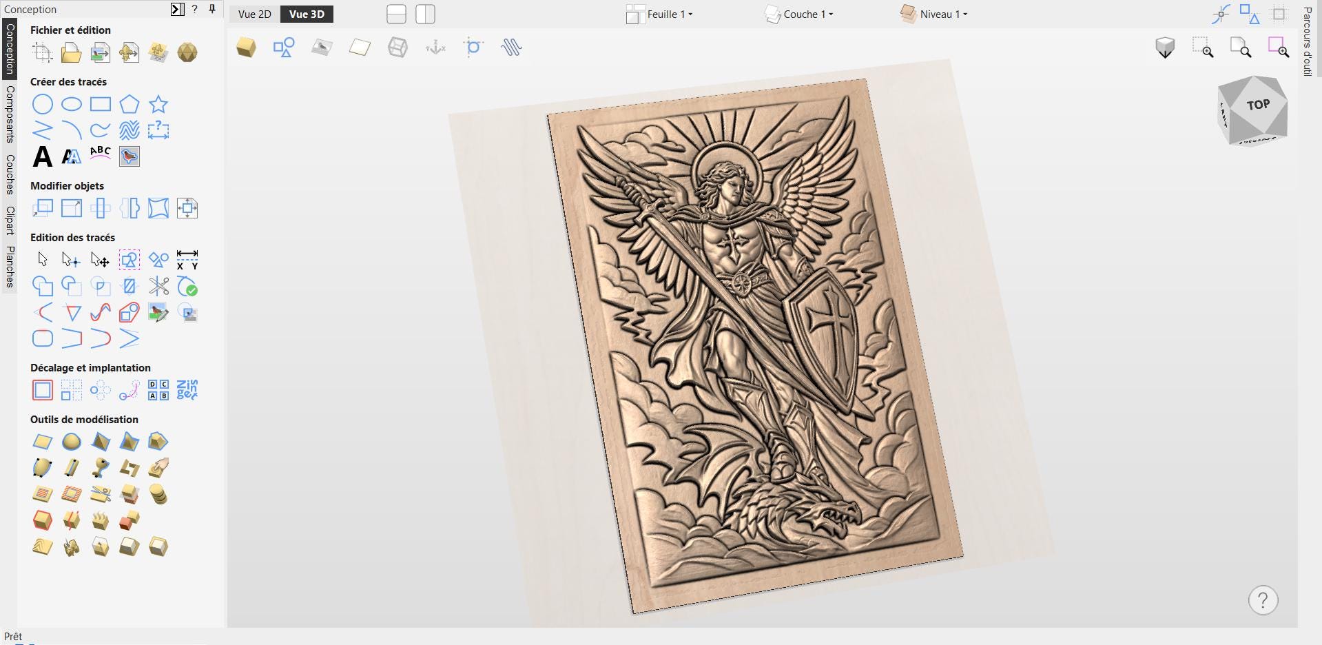 Fichier CNC Saint Michel Archange, bas-relief chrétien dragon, décoration murale religieuse, sculpture bois, modèle gravure 3D STL