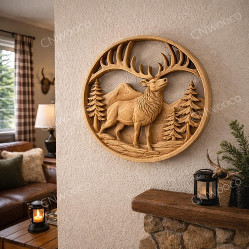 Fichier CNC cerf montagne, bas-relief faune sauvage rustique, décoration murale nature, sculpture bois, modèle gravure 3D STL