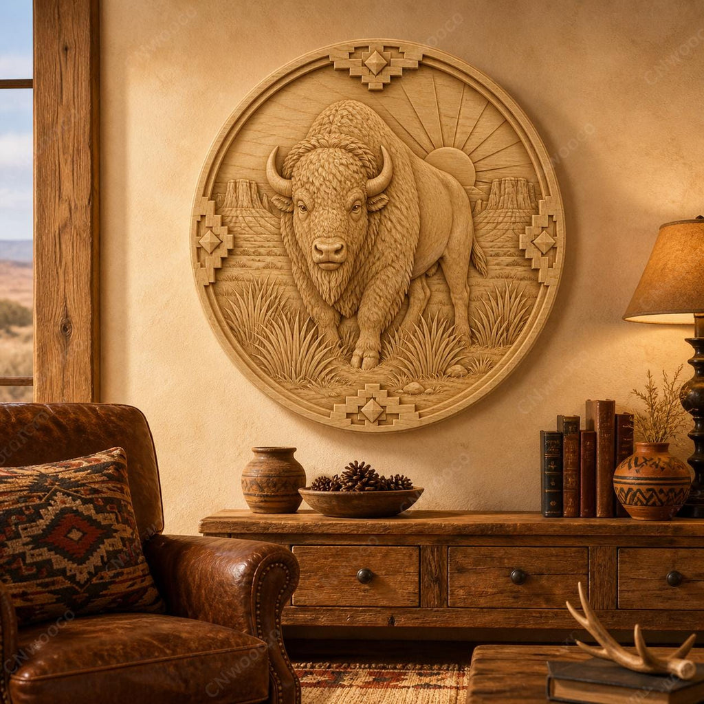 CNC & impression 3D bison western, relief animal sauvage USA STL haute qualité pour sculpture bois et décoration rustique