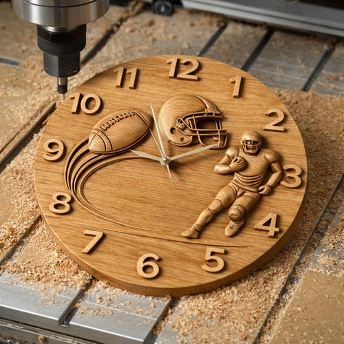 Fichier CNC horloge football américain – bas-relief sport pour sculpture bois, décoration murale STL