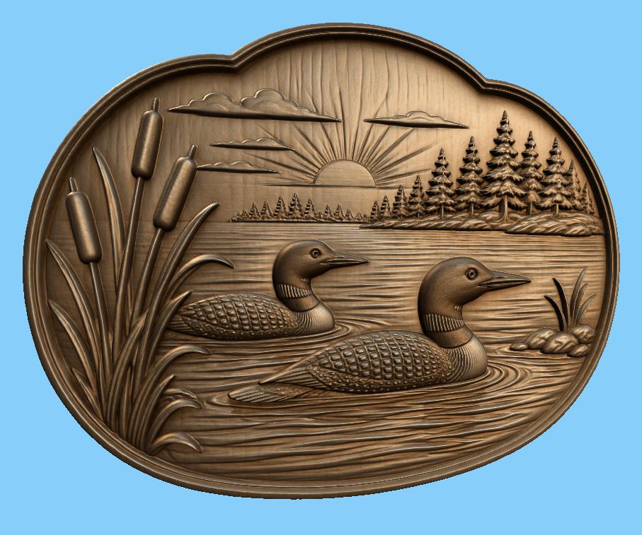 CNC & impression 3D huards sur lac avec roseaux et forêt, fichier STL très haute qualité