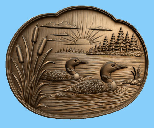 CNC & impression 3D huards sur lac avec roseaux et forêt, fichier STL très haute qualité
