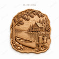 CNC & impression 3D chalet au bord du lac avec canoë, fichier STL très haute qualité