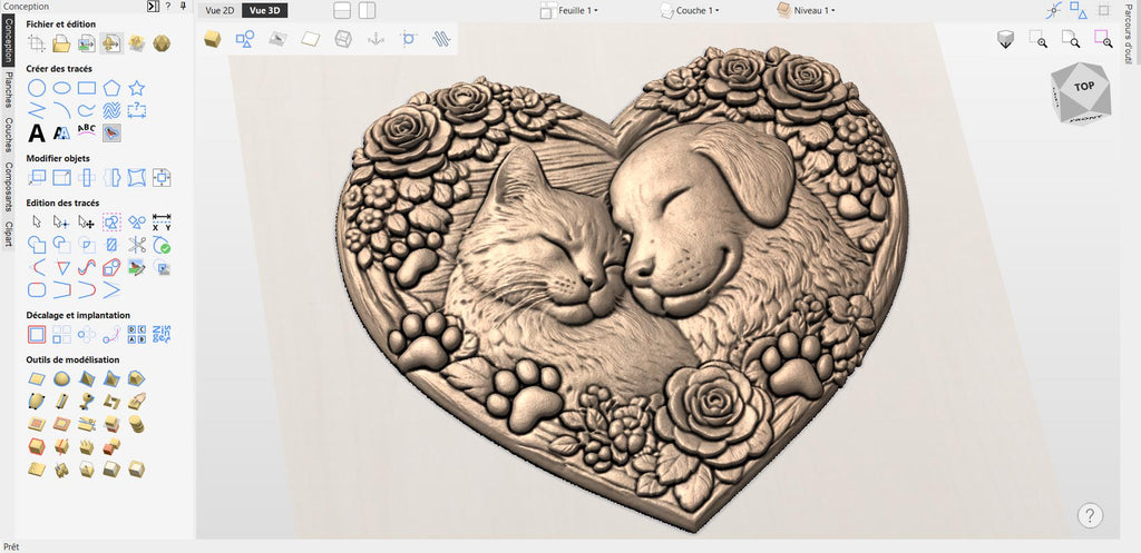 Fichier CNC & impression 3D cœur chat et chien – bas-relief mémorial pour animaux, décoration murale STL