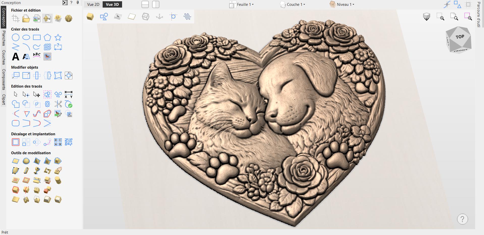 Fichier CNC & impression 3D cœur chat et chien – bas-relief mémorial pour animaux, décoration murale STL