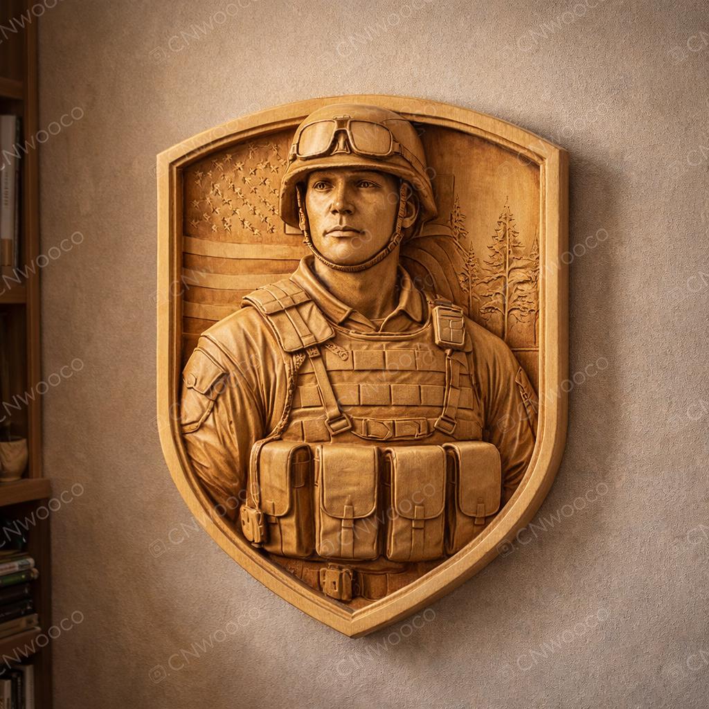 CNC-Datei Soldat USA Flagge, Holz-Basrelief Militär Patriotisch, Wanddekoration, Veteranengeschenk, 3D-Gravurmodell STL