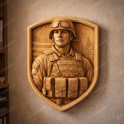 Fichier CNC soldat USA drapeau, bas-relief bois militaire patriotique, décoration murale, cadeau vétéran, modèle gravure 3D STL