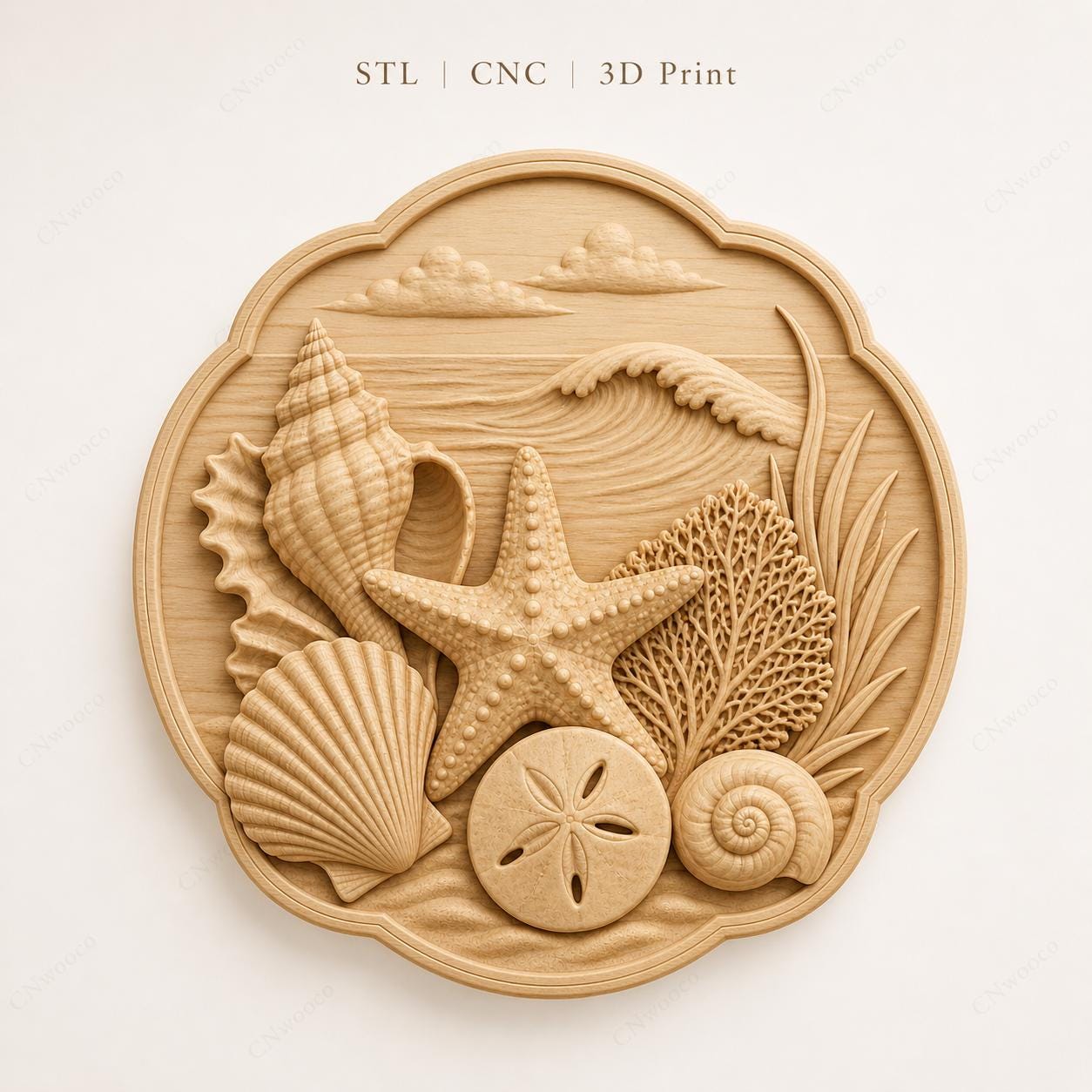 CNC- & 3D-Reliefdruck Muscheln Strand, Meeres- und Urlaubsdekor, STL-Datei sehr hohe Qualität