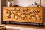 Fichier CNC panneau texture bois feuilles – bas-relief motif nature pour sculpture bois, design façade meuble et décoration murale STL