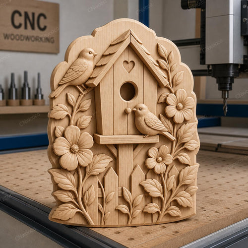 CNC & impression 3D relief nichoir à oiseaux floral, birdhouse décor jardin, fichier STL très haute qualité