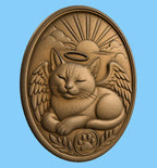 CNC & impression 3D chat ange mémorial STL, relief animal de compagnie pour souvenir et sculpture bois