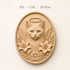 CNC & impression 3D chat ange mémorial, STL haute qualité pour souvenir animal et sculpture bois