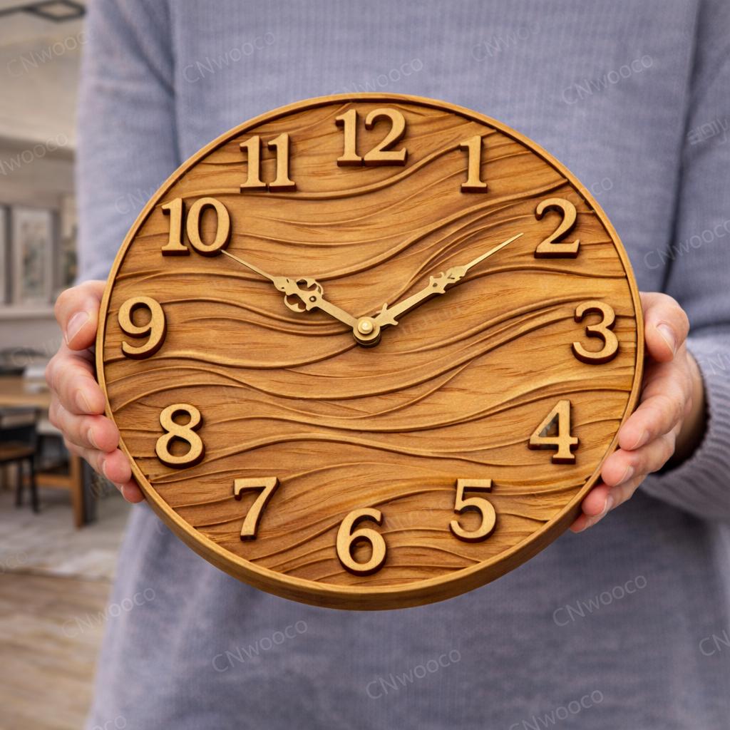 Fichier CNC horloge abstraite moderne – bas-relief 3D pour sculpture bois, décoration murale design STL