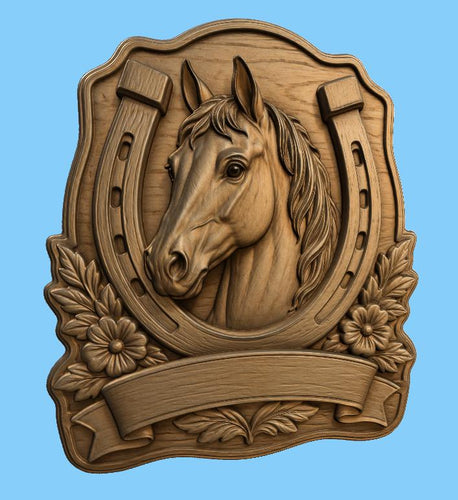 CNC & impression 3D relief cheval et fer à cheval, fichier western pour gravure bois, STL de haute qualité, à personnaliser