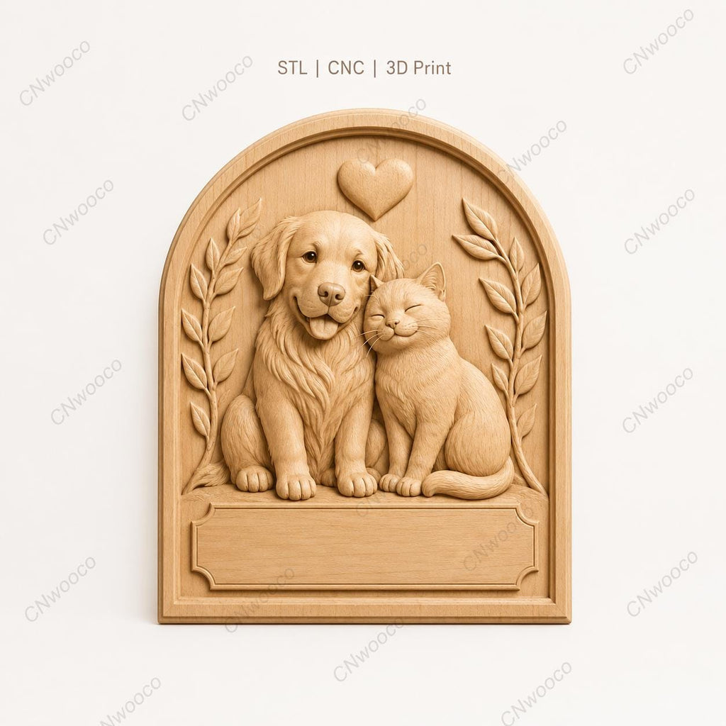 CNC & impression 3D plaque chien et chat à personnaliser, fichier STL très haute qualité