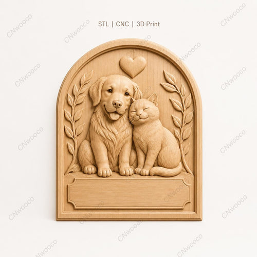CNC & impression 3D plaque chien et chat à personnaliser, fichier STL très haute qualité