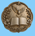 CNC & impression 3D relief colombe du Saint-Esprit avec livre ouvert, fichier STL très haute qualité