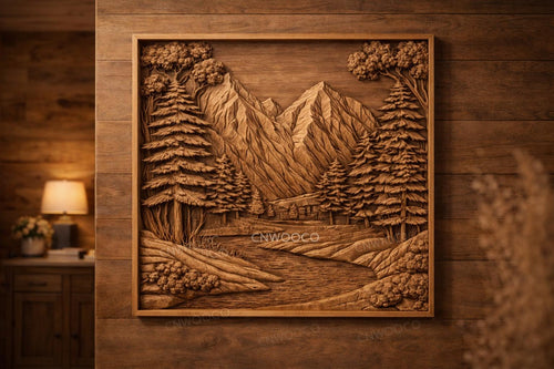 Mountain landscape 3D CNC  file bas relief STL file for CNC router wall art