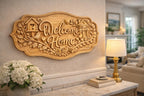 CNC-Datei Willkommens-Schild floral, Holz-Basrelief Haustür, Wanddekoration, Empfangsschild, 3D-Gravur STL-Modell