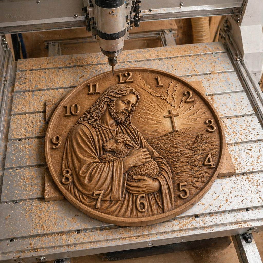 Fichier CNC horloge chrétienne – bas-relief religieux pour sculpture bois, décoration murale STL