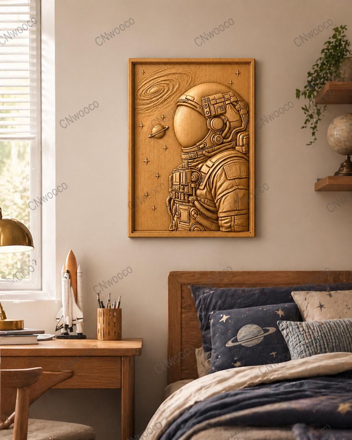 CNC-Datei Astronaut Weltall – Sci-Fi-Basrelief für Holzskulptur, Galaxie-Wanddekoration STL