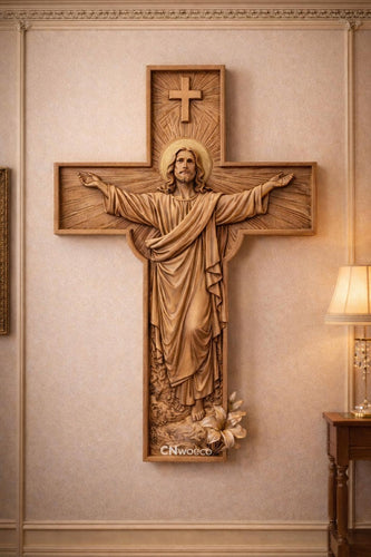 Fichier CNC & impression 3D croix Jésus Christ – bas-relief chrétien pour sculpture bois, décoration murale religieuse STL