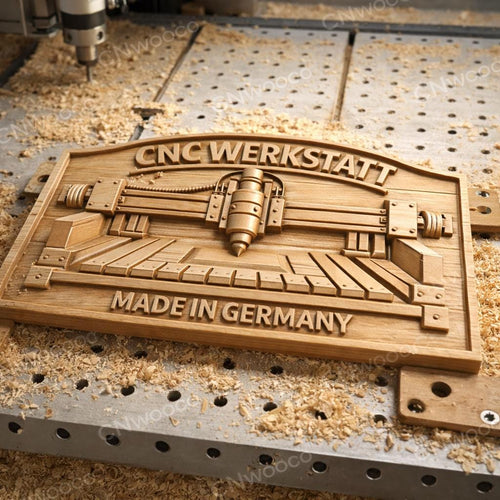 Fichier CNC panneau atelier Werkstatt Made in Germany – bas-relief machine CNC pour sculpture bois, décoration murale STL
