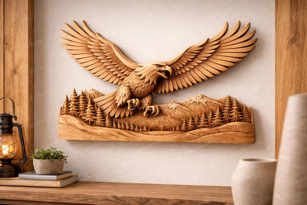 CNC-Datei Adler 3D-Relief, Wanddekoration Wildtier, Holzskulptur, Gravurfräser Modell STL
