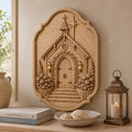 CNC & impression 3D relief chapelle fleurie avec porte gothique, fichier STL très haute qualité