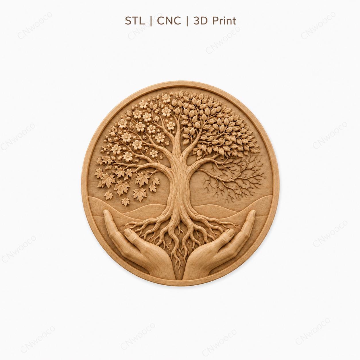 CNC & impression 3D arbre de vie tenu par des mains, fichier STL très haute qualité