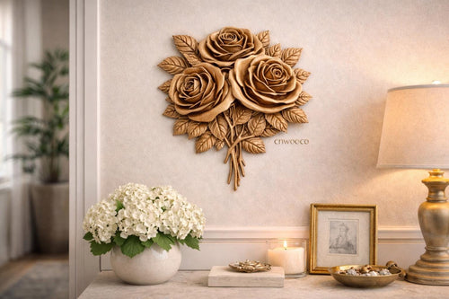 Fichier CNC bouquet de roses, bas-relief bois floral, décoration murale élégante, sculpture bois, modèle gravure 3D STL