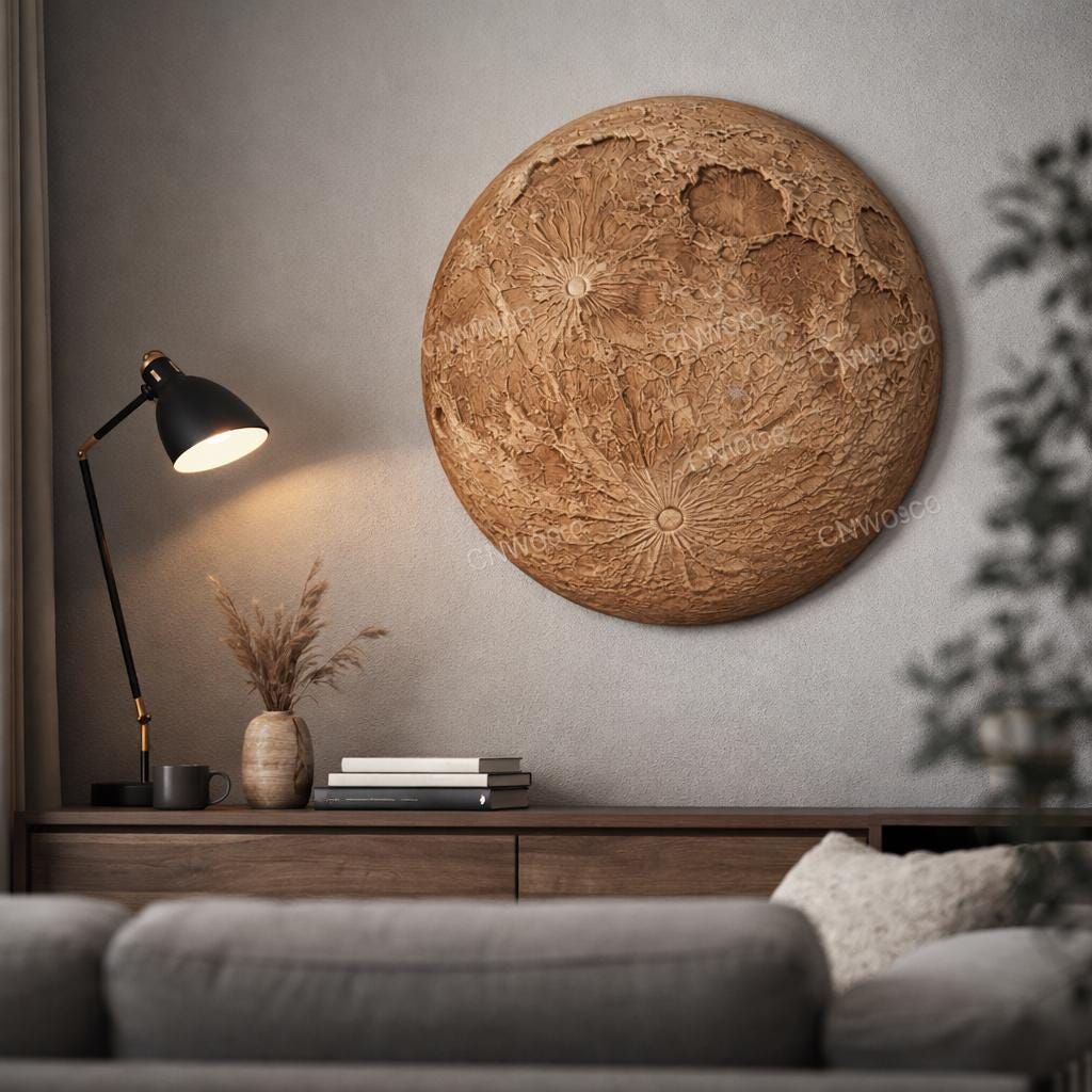 Fichier CNC surface lunaire – bas-relief topographie de la lune pour sculpture bois, décoration murale STL
