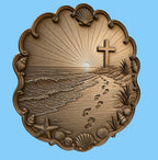 CNC & impression 3D relief plage avec croix et empreintes, fichier STL très haute qualité