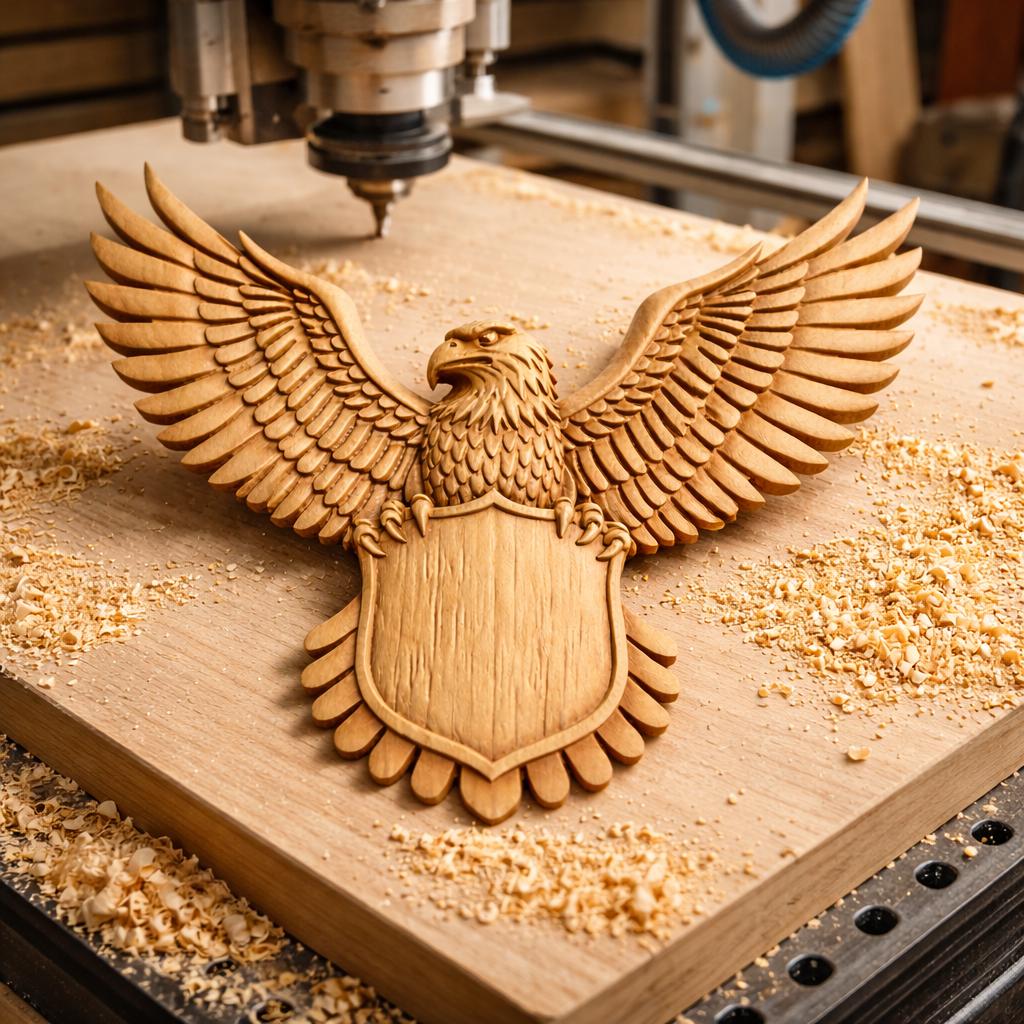 Fichier CNC blason aigle héraldique, bas-relief bois patriotique, décoration murale, sculpture bois, modèle gravure 3D STL
