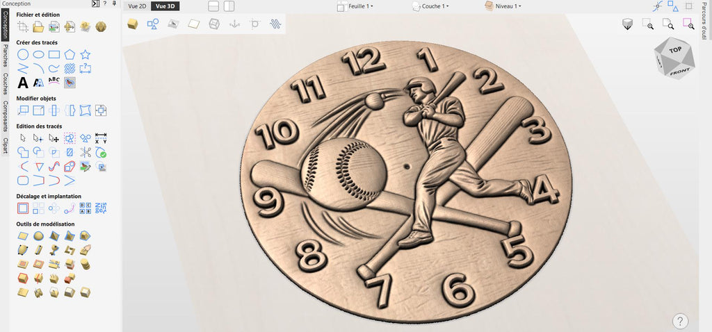 Fichier CNC horloge baseball – bas-relief sport pour sculpture bois, décoration murale STL