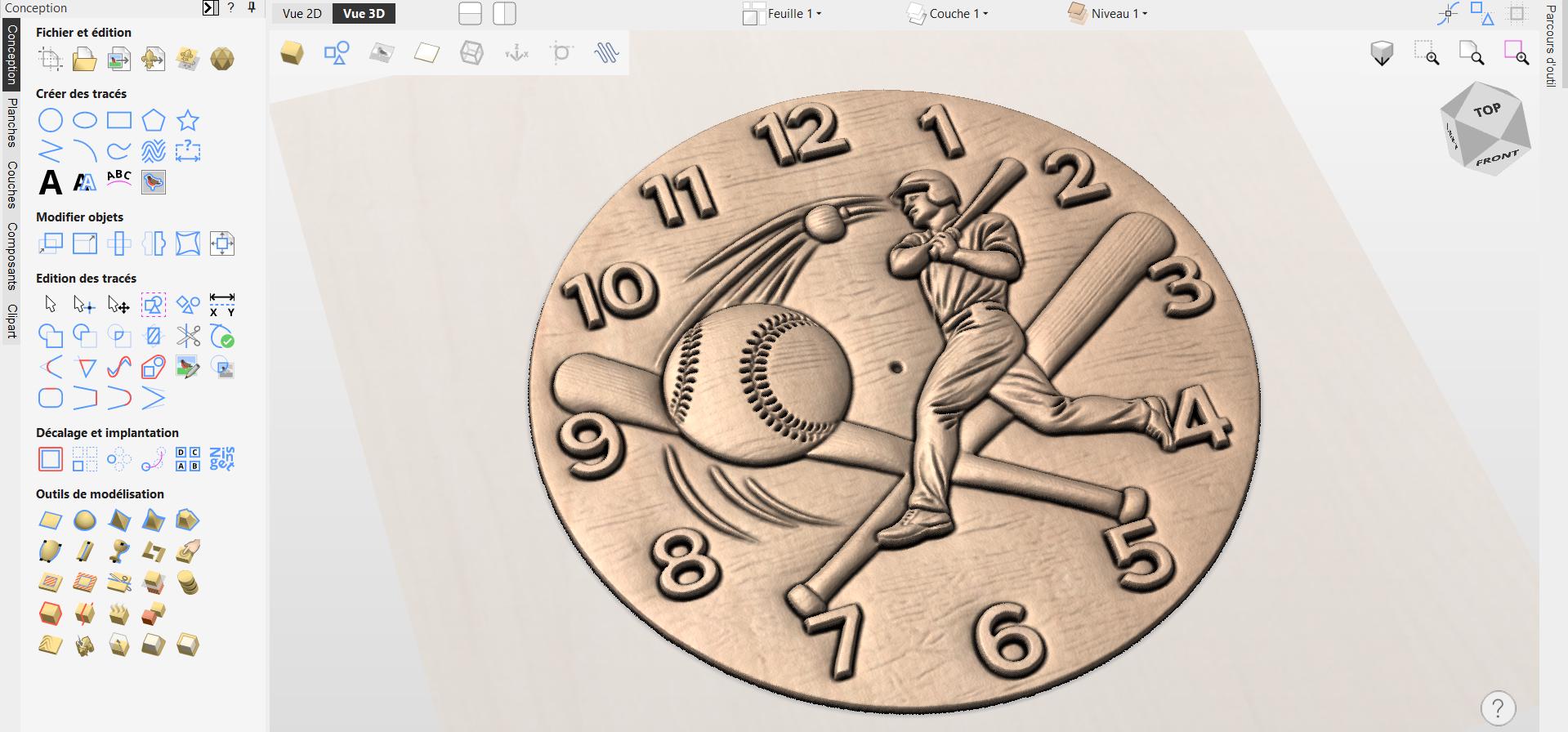 Fichier CNC horloge baseball – bas-relief sport pour sculpture bois, décoration murale STL