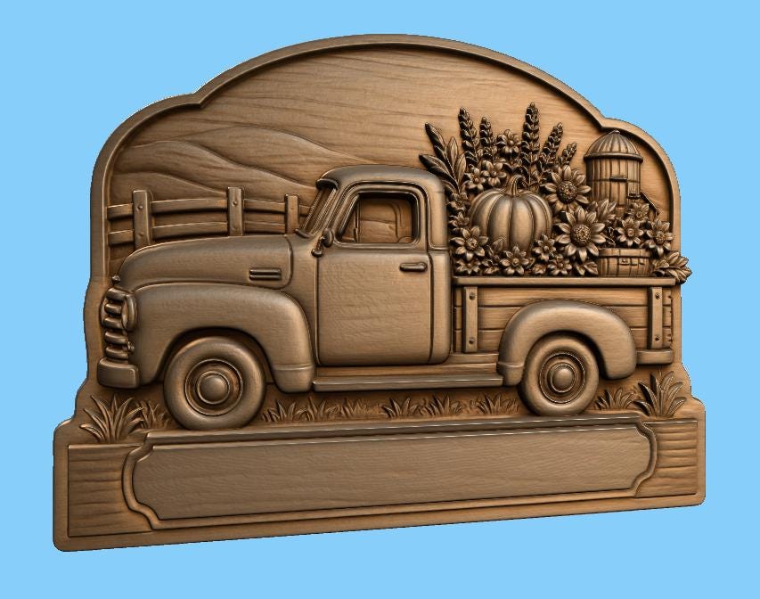 CNC- & 3D-Druck Vintage Herbst Relief Pickup, Bauernhaus-Datei für Holzgravur, hochwertige STL, anpassbar