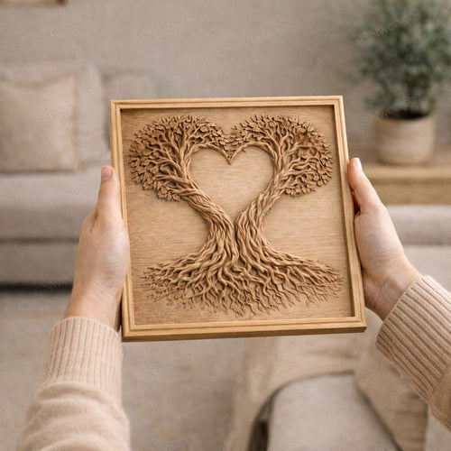 Fichier CNC cœur arbre de vie – bas-relief romantique pour sculpture bois, décoration murale Saint-Valentin STL