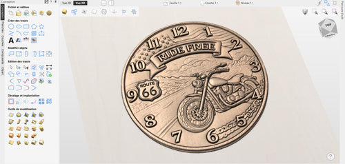 Fichier CNC horloge moto Route 66 – bas-relief biker pour sculpture bois, décoration murale garage STL