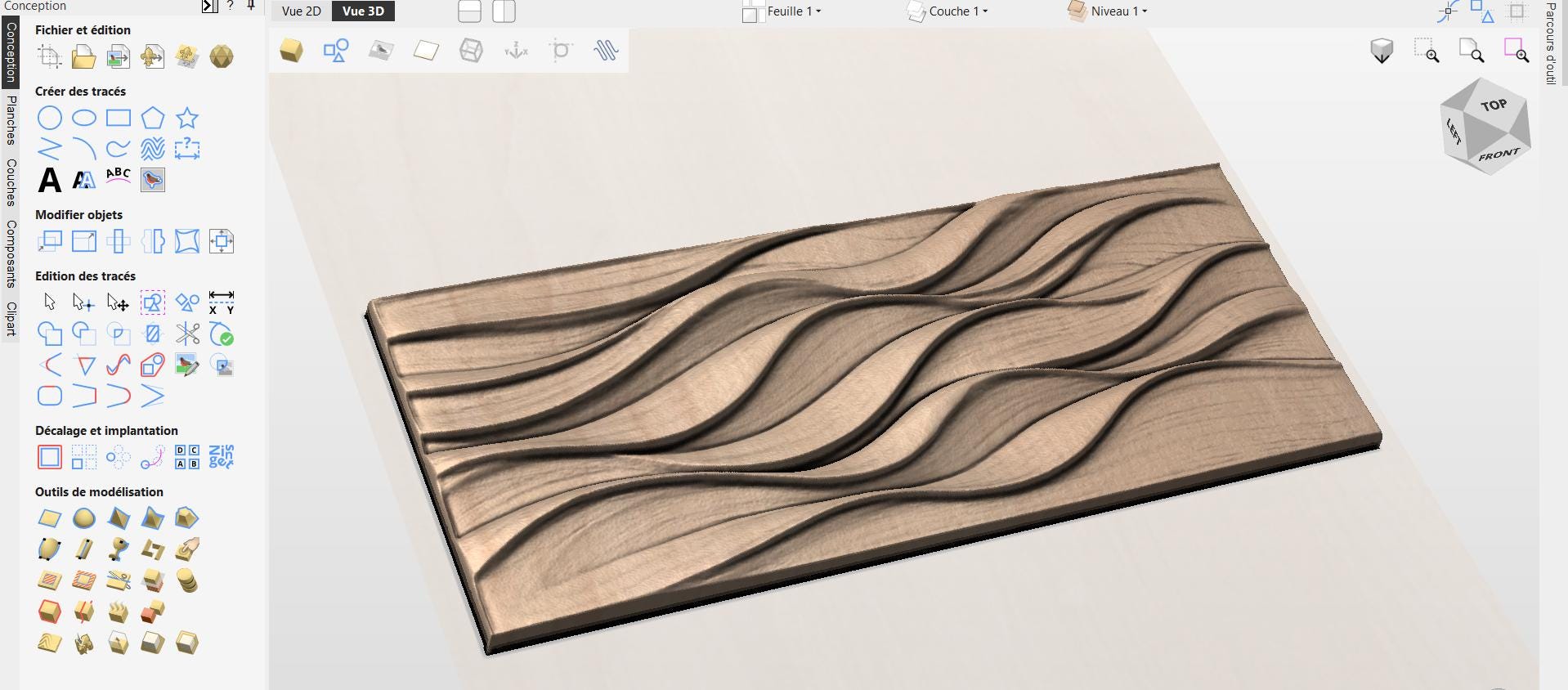 Fichier CNC panneau texture bois vague – bas-relief motif pour sculpture bois, design porte de meuble et décoration murale STL