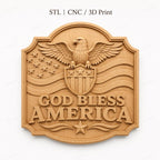 CNC & impression 3D relief God Bless America avec aigle, fichier STL très haute qualité