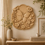 CNC & impression 3D relief papillon avec fleurs, décor floral élégant, fichier STL très haute qualité